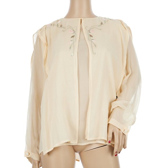 Vintage Tops - Vintage Deadstock Cullinane 100% Silk Embroidered Blouse Size 6 NOS